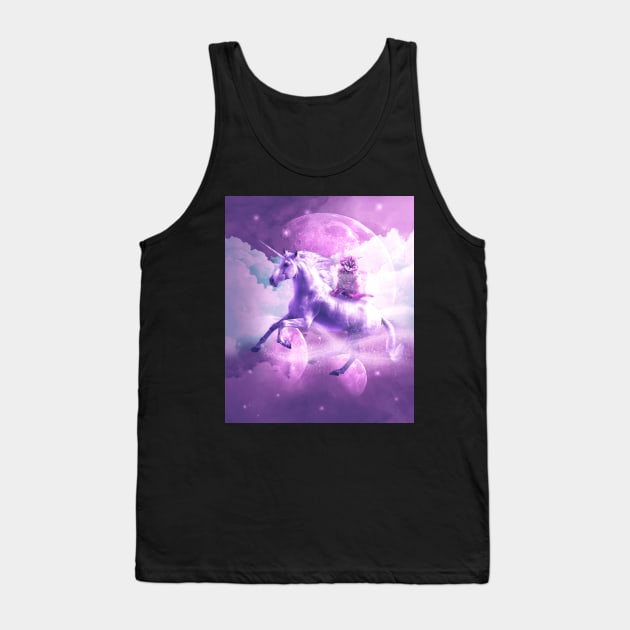 Kitty Cat Riding On Flying Space Galaxy Unicorn Tank Top by Random Galaxy